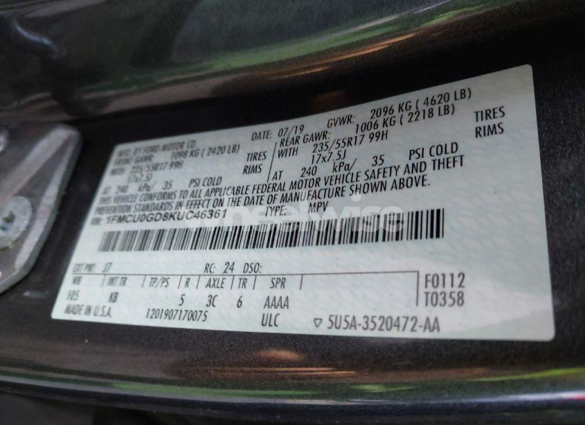 Photo 9 of 2019 Ford Escape SE (VIN 1FMCU0GD8KUC46361)