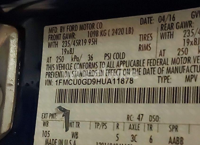 Photo 9 of 2017 Ford Escape SE (VIN 1FMCU0GD9HUA11878)