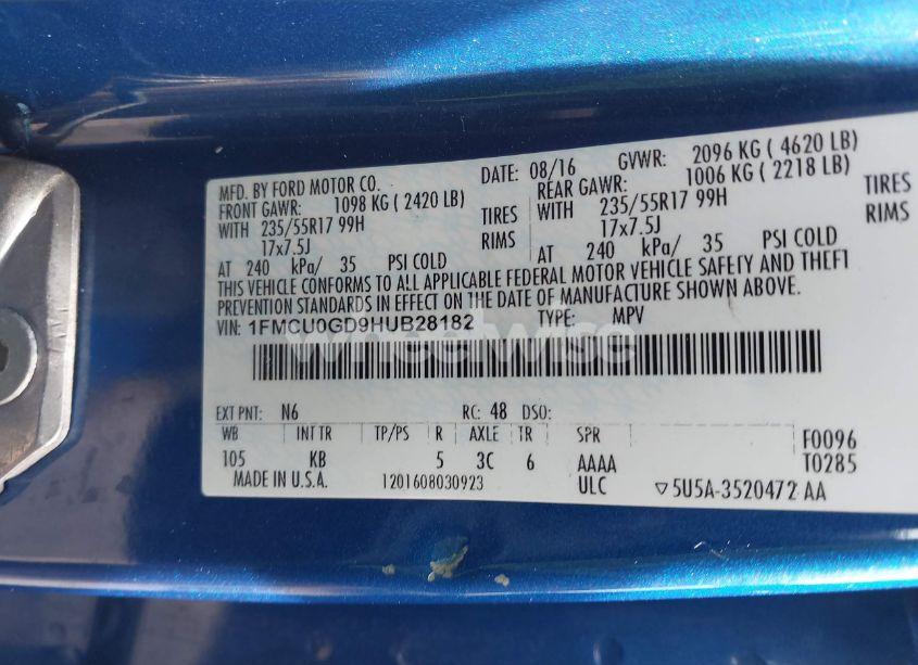 Photo 9 of 2017 Ford Escape SE (VIN 1FMCU0GD9HUB28182)