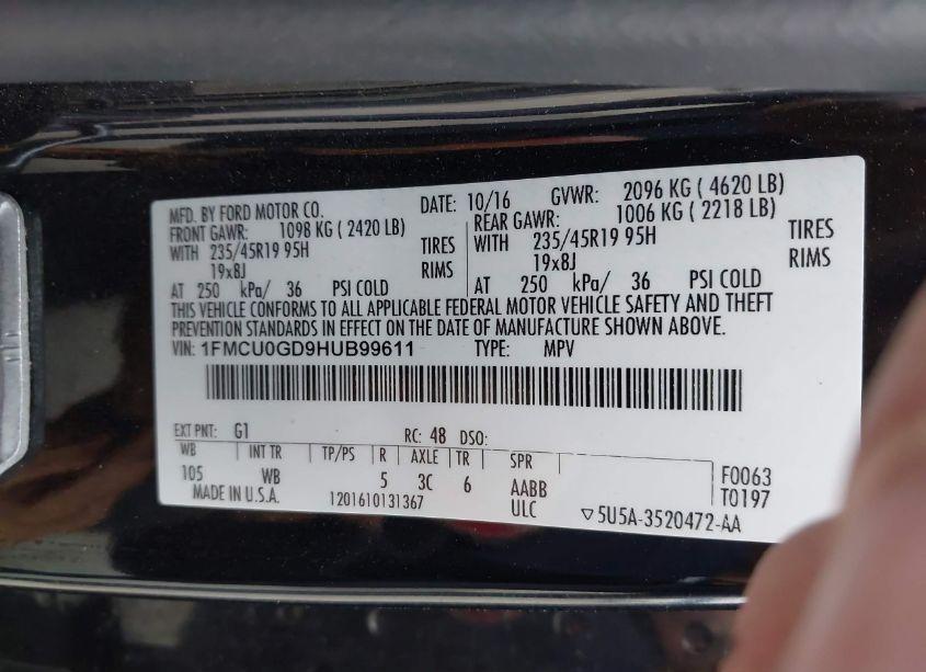 Photo 9 of 2017 Ford Escape SE (VIN 1FMCU0GD9HUB99611)