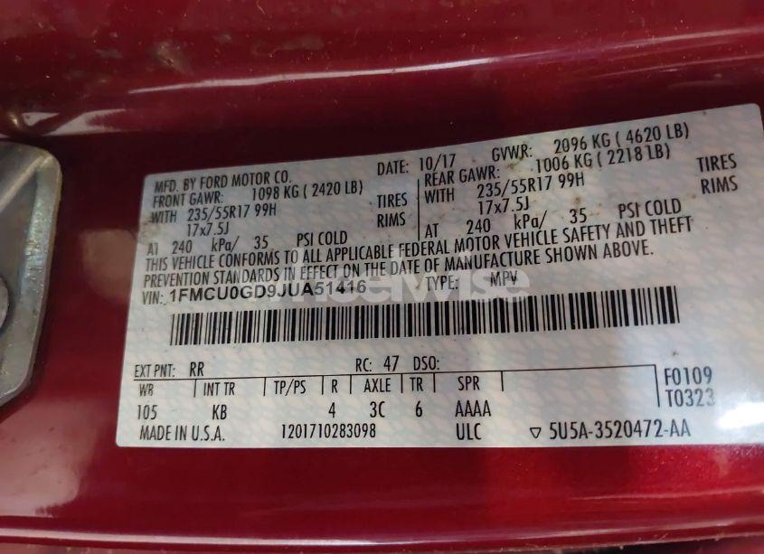 Photo 9 of 2018 Ford Escape SE (VIN 1FMCU0GD9JUA51416)