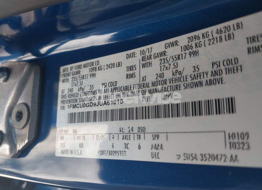 Photo 9 of 2018 Ford Escape SE (VIN 1FMCU0GD9JUA61010)