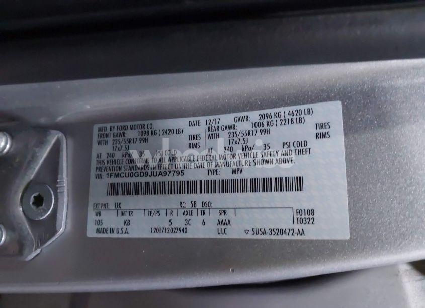 Photo 9 of 2018 Ford Escape SE (VIN 1FMCU0GD9JUA97795)