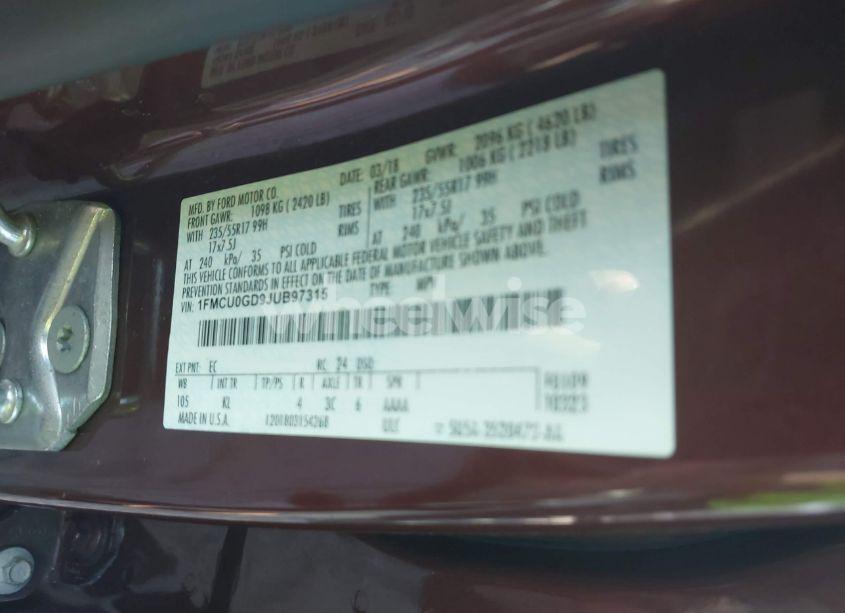 Photo 9 of 2018 Ford Escape SE (VIN 1FMCU0GD9JUB97315)