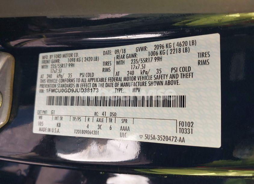 Photo 9 of 2018 Ford Escape SE (VIN 1FMCU0GD9JUD38173)