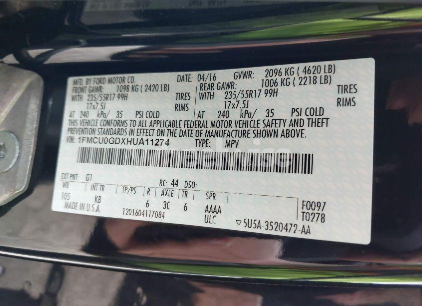 Photo 9 of 2017 Ford Escape SE (VIN 1FMCU0GDXHUA11274)