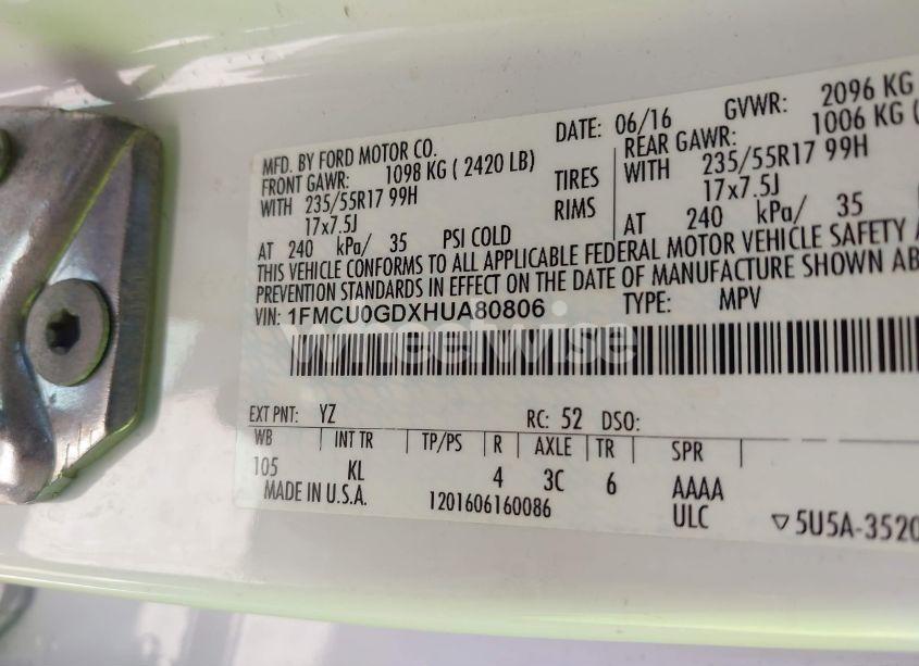 Photo 9 of 2017 Ford Escape SE (VIN 1FMCU0GDXHUA80806)