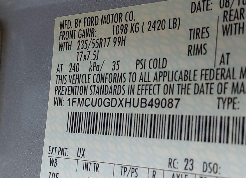 Photo 9 of 2017 Ford Escape SE (VIN 1FMCU0GDXHUB49087)