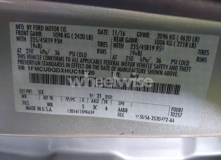 Photo 9 of 2017 Ford Escape SE (VIN 1FMCU0GDXHUC18120)