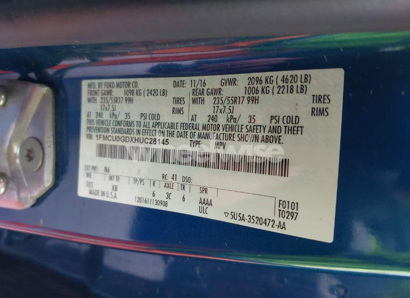 Photo 9 of 2017 Ford Escape SE (VIN 1FMCU0GDXHUC28145)