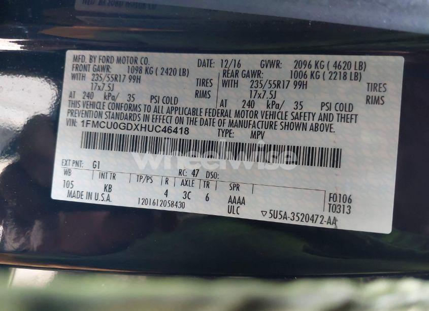 Photo 9 of 2017 Ford Escape SE (VIN 1FMCU0GDXHUC46418)