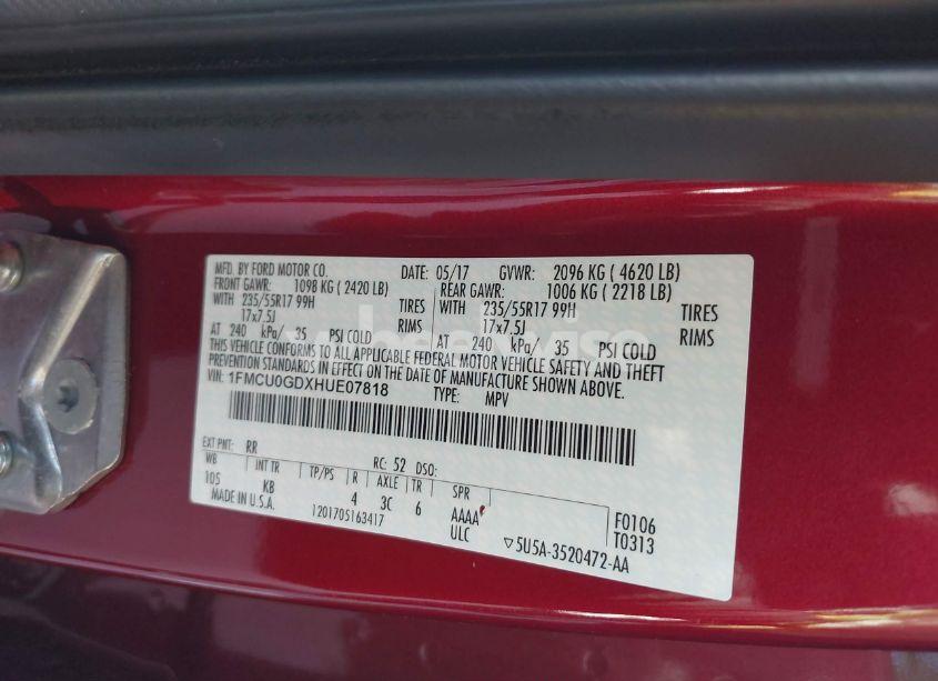 Photo 9 of 2017 Ford Escape SE (VIN 1FMCU0GDXHUE07818)