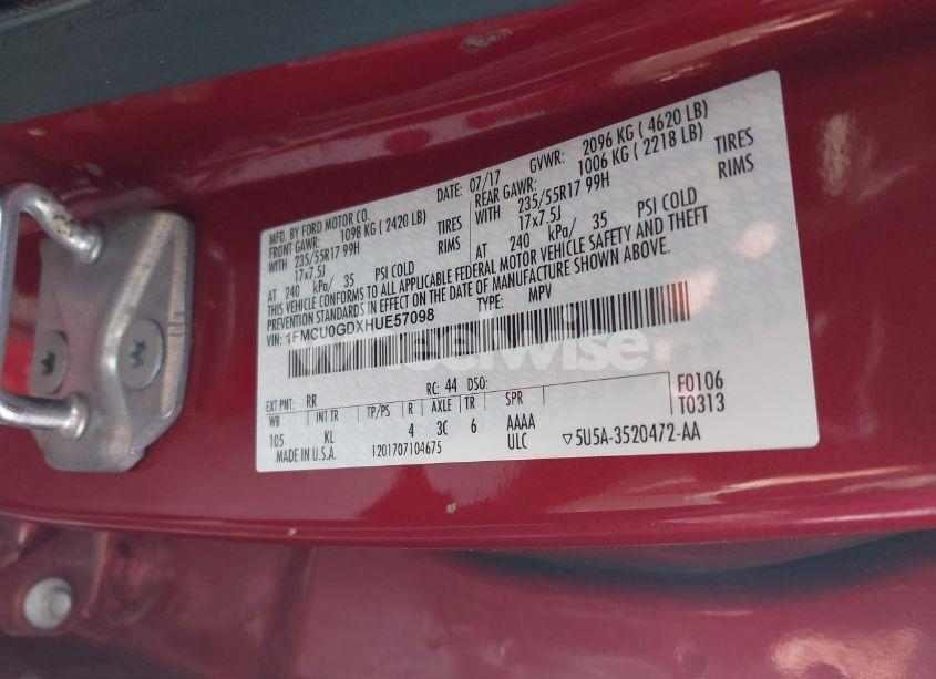 Photo 9 of 2017 Ford Escape SE (VIN 1FMCU0GDXHUE57098)