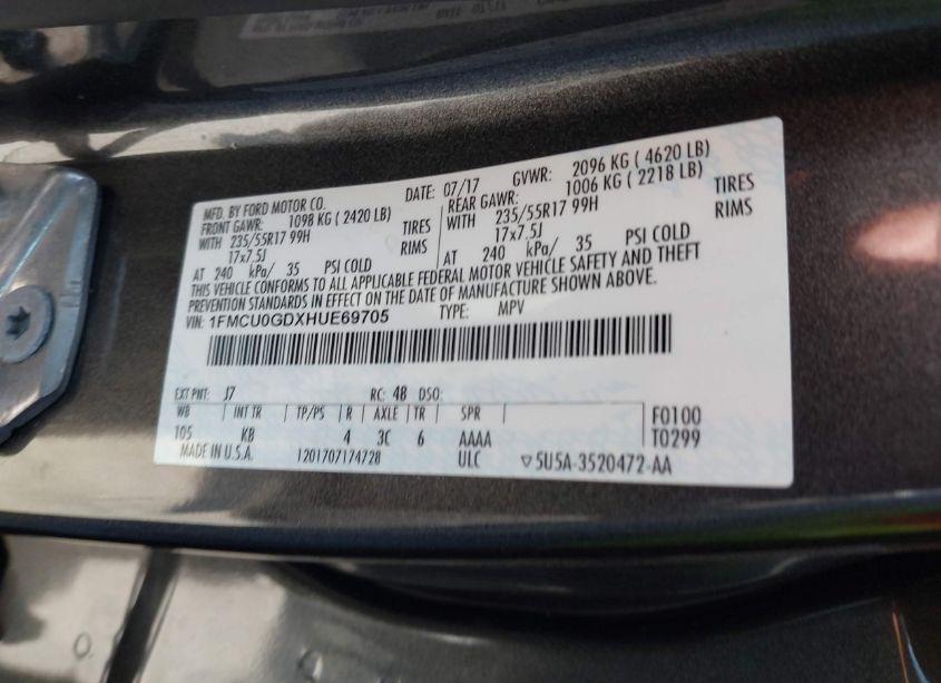 Photo 9 of 2017 Ford Escape SE (VIN 1FMCU0GDXHUE69705)