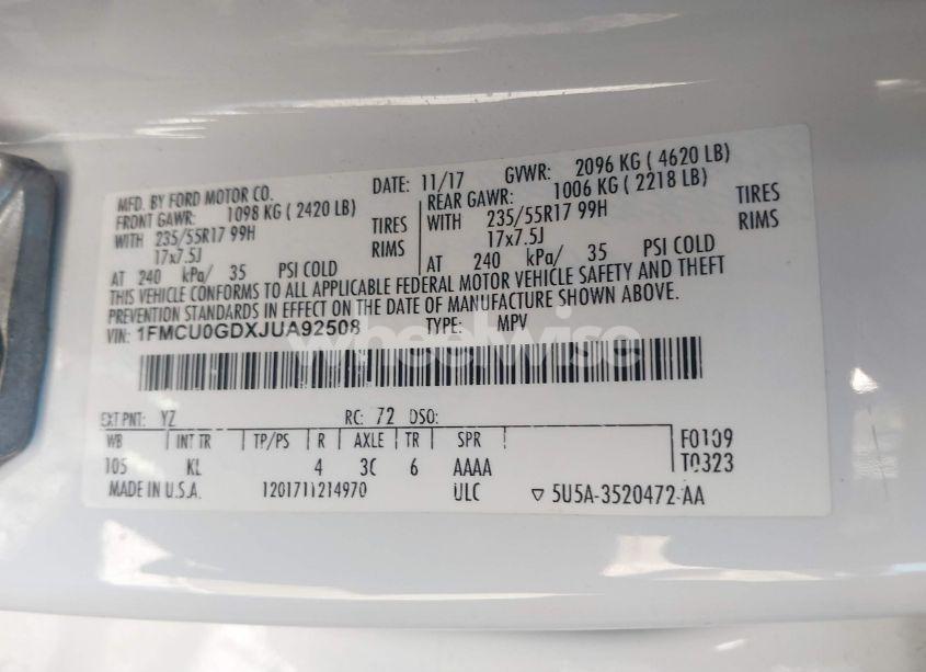 Photo 9 of 2018 Ford Escape SE (VIN 1FMCU0GDXJUA92508)