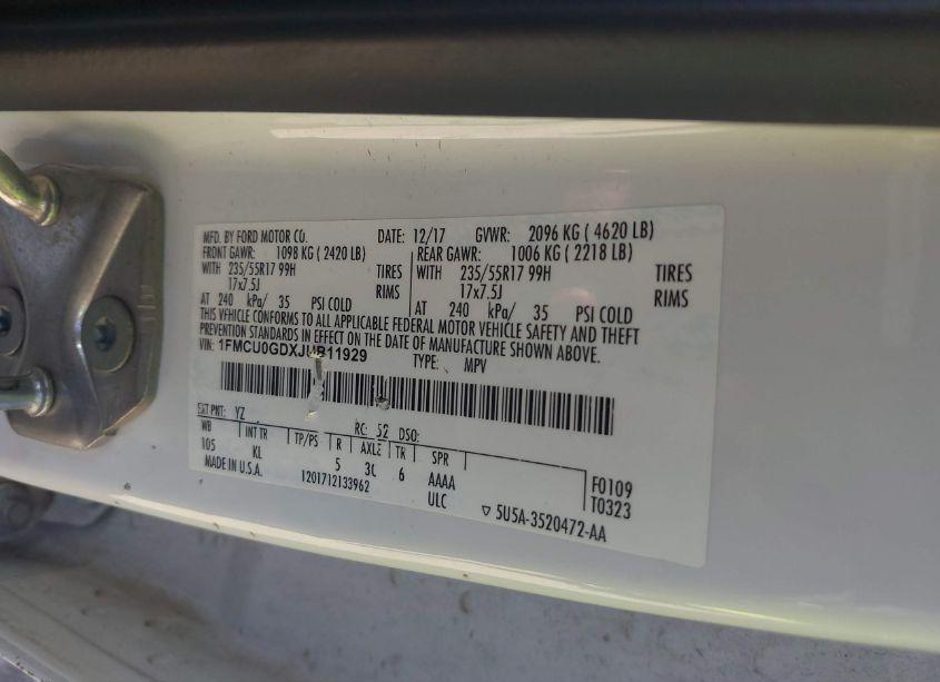 Photo 9 of 2018 Ford Escape SE (VIN 1FMCU0GDXJUB11929)