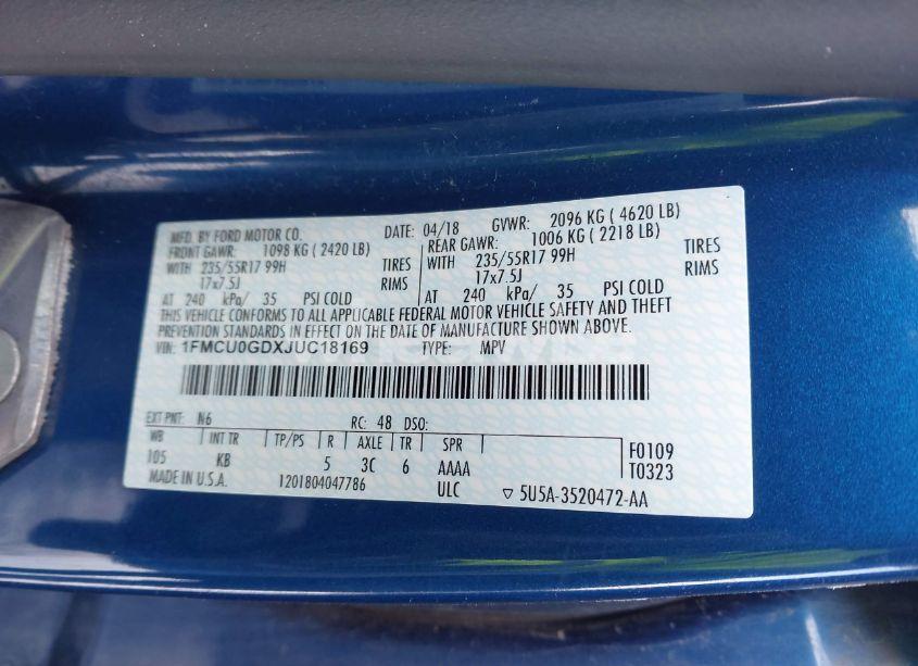 Photo 9 of 2018 Ford Escape SE (VIN 1FMCU0GDXJUC18169)