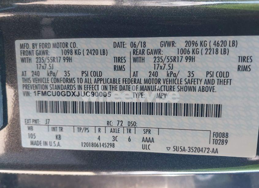 Photo 9 of 2018 Ford Escape SE (VIN 1FMCU0GDXJUC90005)