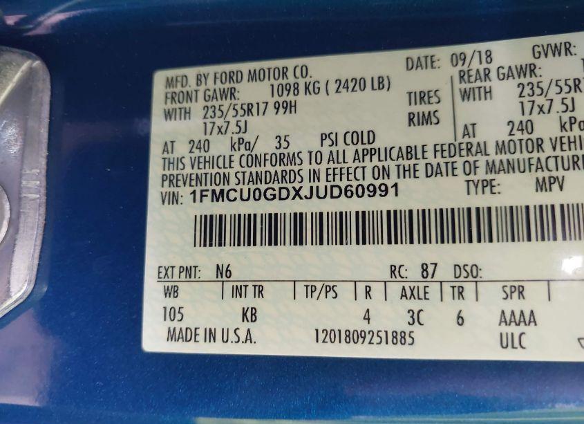 Photo 9 of 2018 Ford Escape SE (VIN 1FMCU0GDXJUD60991)