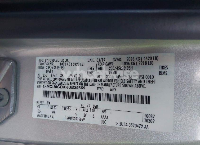 Photo 9 of 2019 Ford Escape SE (VIN 1FMCU0GDXKUB29669)