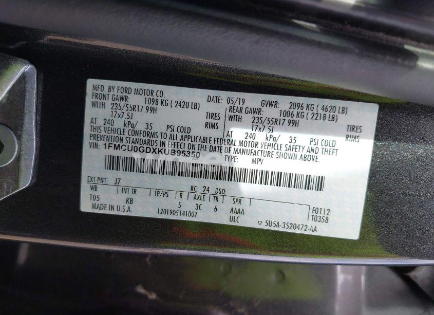 Photo 9 of 2019 Ford Escape SE (VIN 1FMCU0GDXKUB95350)