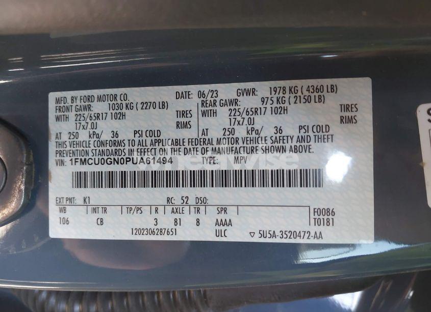 Photo 9 of 2023 Ford Escape ACTIVE (VIN 1FMCU0GN0PUA61494)