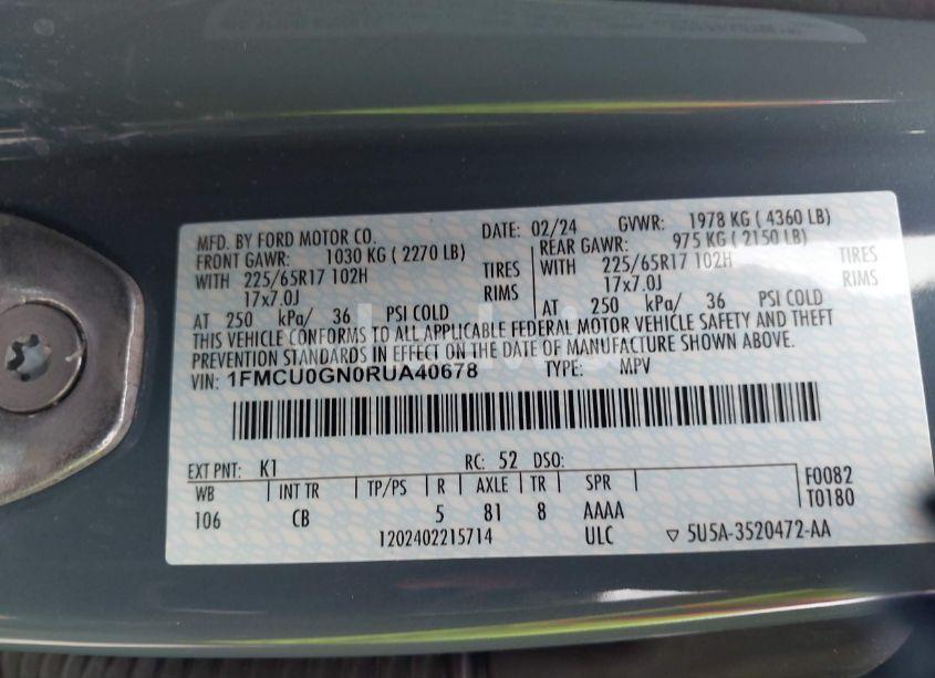 Photo 9 of 2024 Ford Escape ACTIVE (VIN 1FMCU0GN0RUA40678)