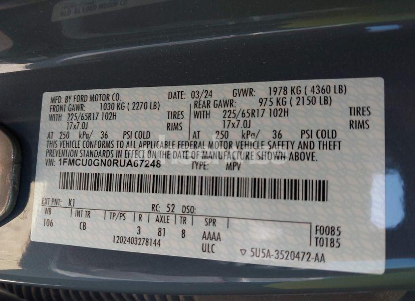 Photo 9 of 2024 Ford Escape ACTIVE (VIN 1FMCU0GN0RUA67248)