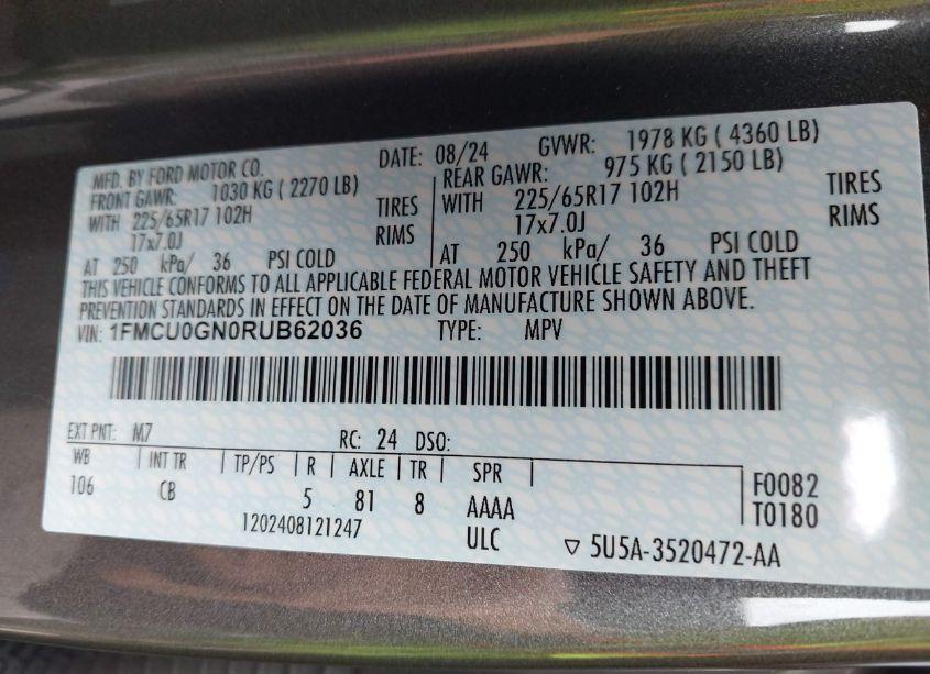 Photo 9 of 2024 Ford Escape ACTIVE (VIN 1FMCU0GN0RUB62036)