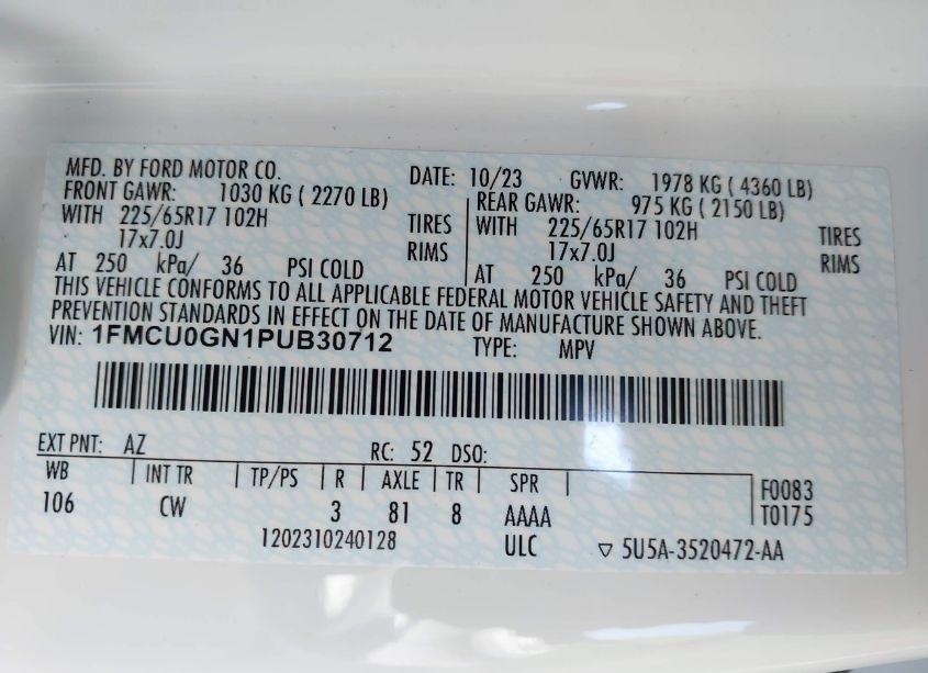 Photo 9 of 2023 Ford Escape ACTIVE (VIN 1FMCU0GN1PUB30712)