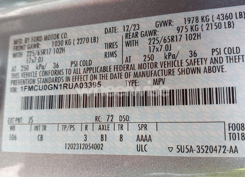 Photo 9 of 2024 Ford Escape ACTIVE (VIN 1FMCU0GN1RUA03395)