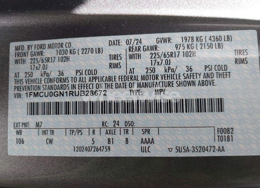 Photo 9 of 2024 Ford Escape ACTIVE (VIN 1FMCU0GN1RUB28672)