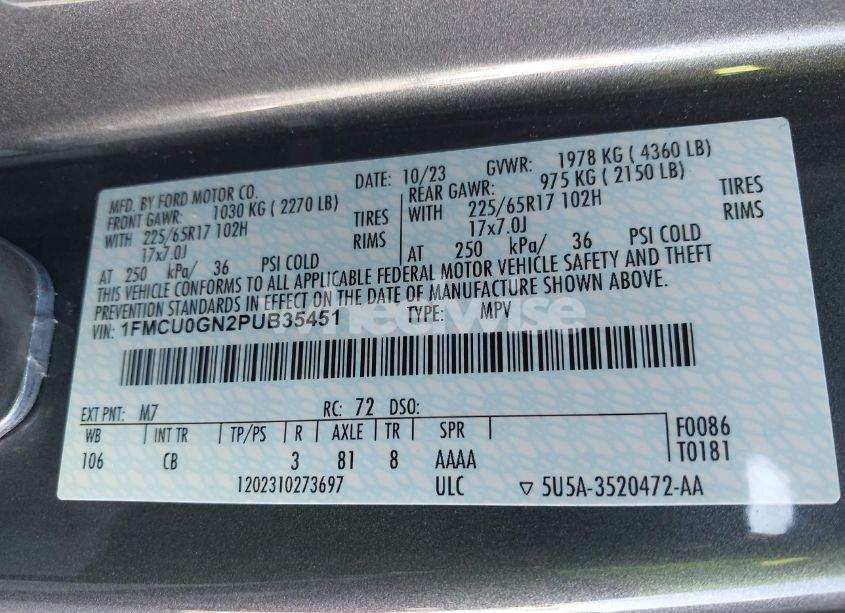 Photo 9 of 2023 Ford Escape ACTIVE (VIN 1FMCU0GN2PUB35451)