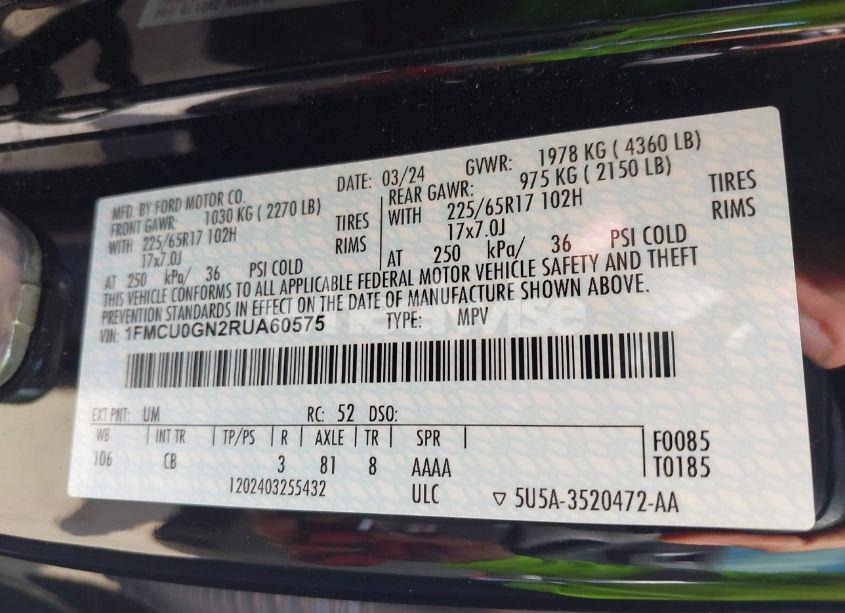 Photo 9 of 2024 Ford Escape ACTIVE (VIN 1FMCU0GN2RUA60575)