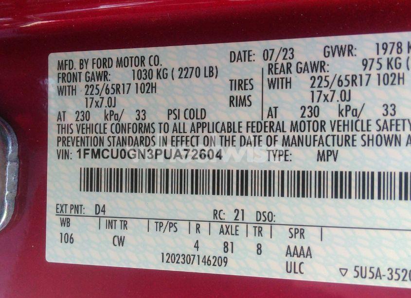 Photo 9 of 2023 Ford Escape ACTIVE (VIN 1FMCU0GN3PUA72604)