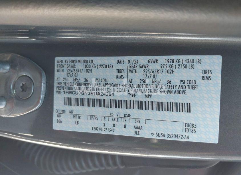 Photo 9 of 2024 Ford Escape ACTIVE (VIN 1FMCU0GN3RUA24264)