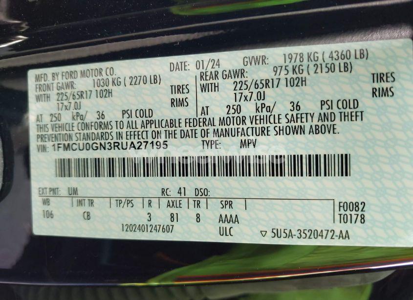 Photo 9 of 2024 Ford Escape ACTIVE (VIN 1FMCU0GN3RUA27195)