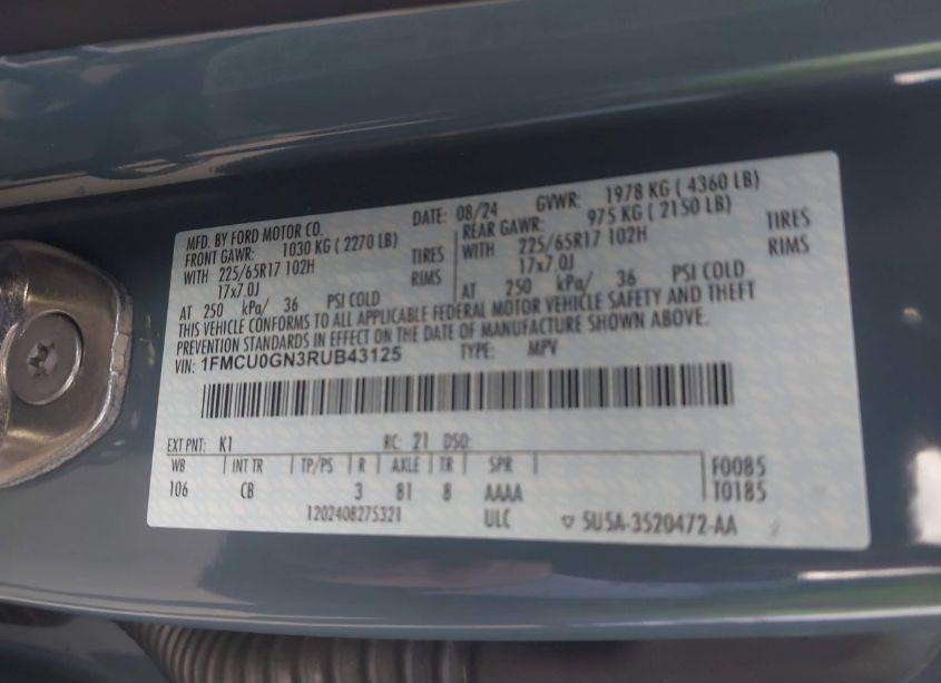 Photo 9 of 2024 Ford Escape ACTIVE (VIN 1FMCU0GN3RUB43125)