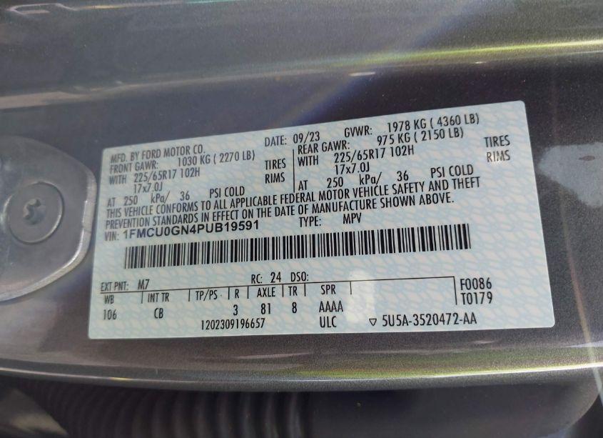 Photo 9 of 2023 Ford Escape ACTIVE (VIN 1FMCU0GN4PUB19591)