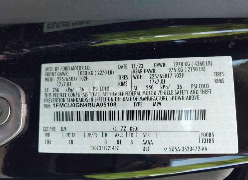 Photo 9 of 2024 Ford Escape ACTIVE (VIN 1FMCU0GN4RUA05108)