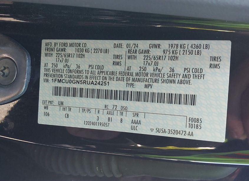 Photo 9 of 2024 Ford Escape ACTIVE (VIN 1FMCU0GN5RUA24251)