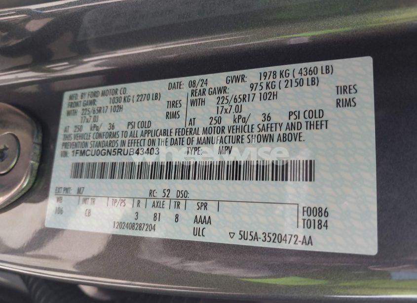 Photo 9 of 2024 Ford Escape ACTIVE (VIN 1FMCU0GN5RUB43403)