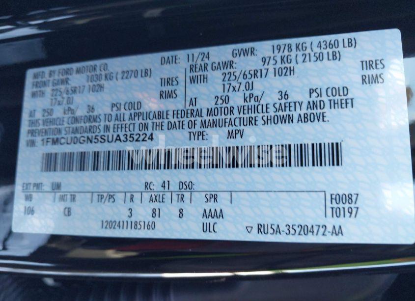 Photo 9 of 2025 Ford Escape ACTIVE (VIN 1FMCU0GN5SUA35224)