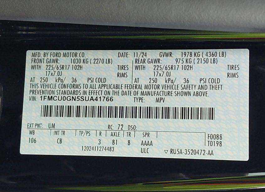 Photo 9 of 2025 Ford Escape ACTIVE (VIN 1FMCU0GN5SUA41766)