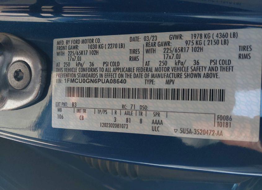 Photo 9 of 2023 Ford Escape ACTIVE (VIN 1FMCU0GN6PUA08640)