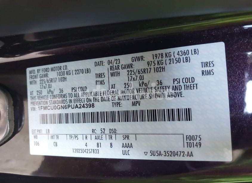 Photo 9 of 2023 Ford Escape ACTIVE (VIN 1FMCU0GN6PUA24398)