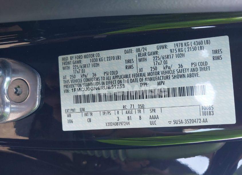 Photo 9 of 2024 Ford Escape ACTIVE (VIN 1FMCU0GN6RUB51753)