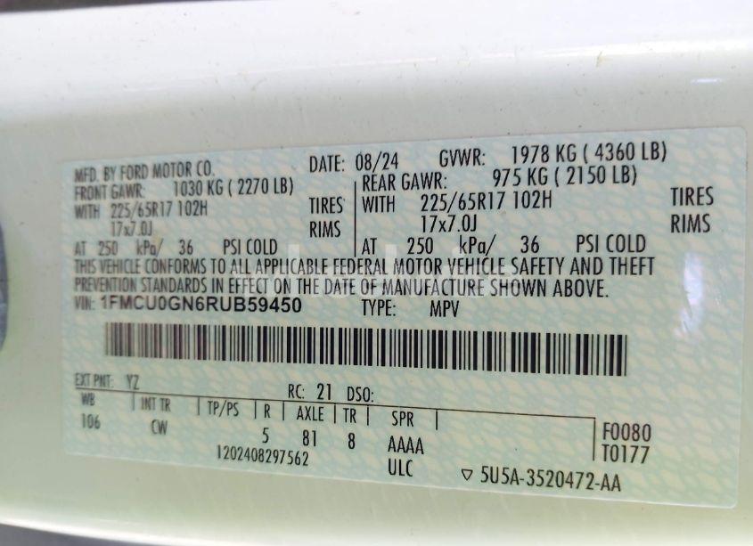 Photo 9 of 2024 Ford Escape ACTIVE (VIN 1FMCU0GN6RUB59450)