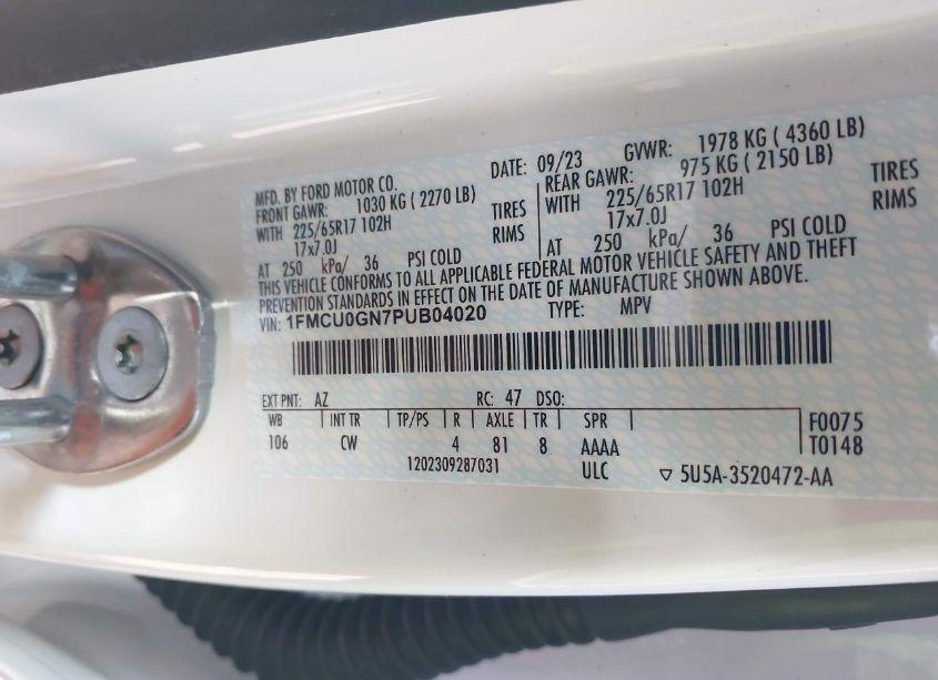 Photo 9 of 2023 Ford Escape ACTIVE (VIN 1FMCU0GN7PUB04020)