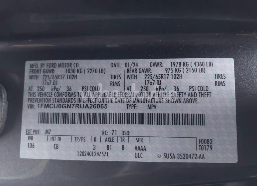 Photo 9 of 2024 Ford Escape ACTIVE (VIN 1FMCU0GN7RUA26065)